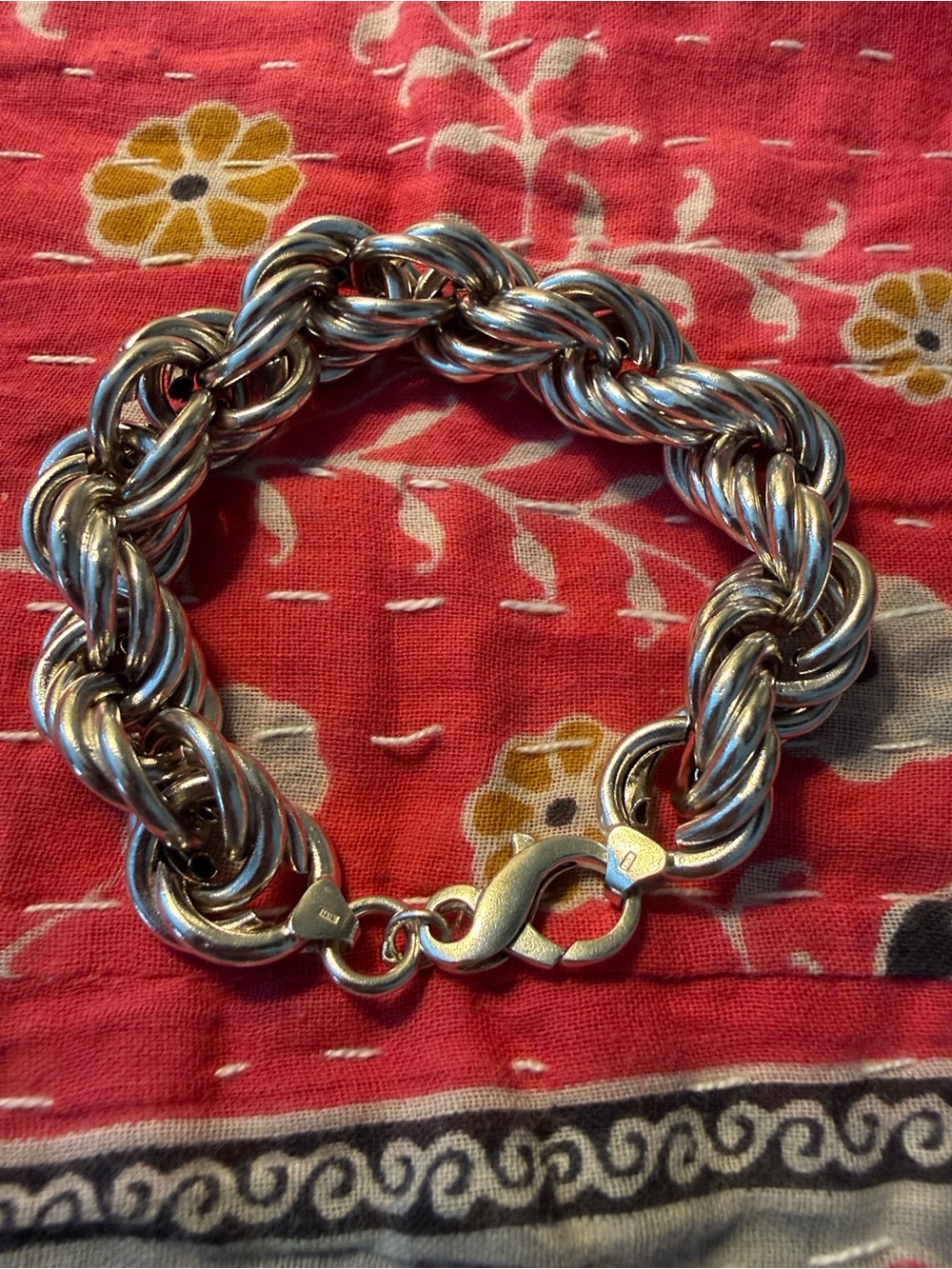 Rope Chain Sterling Silver 925 Hollow Bracelet Italy Vintage